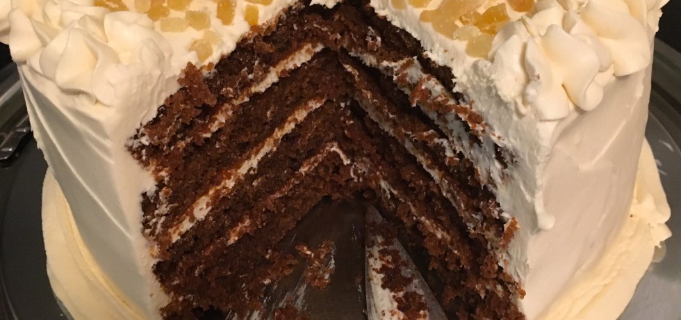 spicy gingerbread layer cake with honey cream cheese frosting